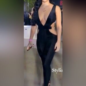 Sleeveless Deep V Black Cutout Jumpsuit